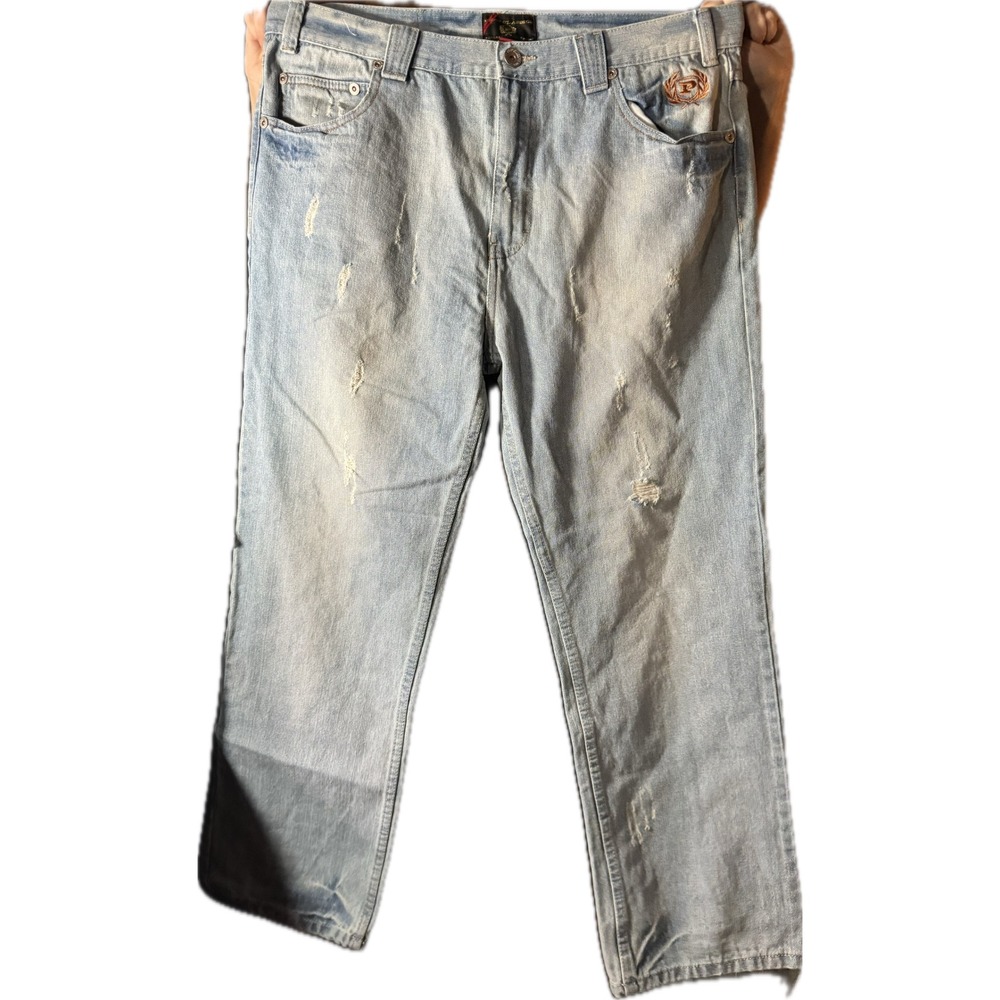 Phat Farm Phat Classics Mens Baggy Light Wash Distressed‎ Denim Jeans 40x32 Y2K